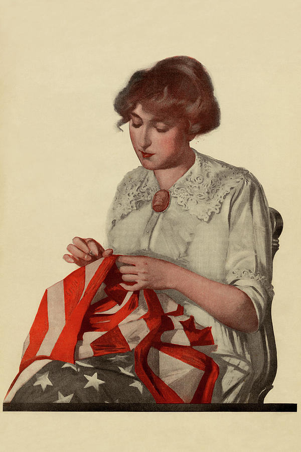 Sewing the Stars & Stripes Painting by Unknown