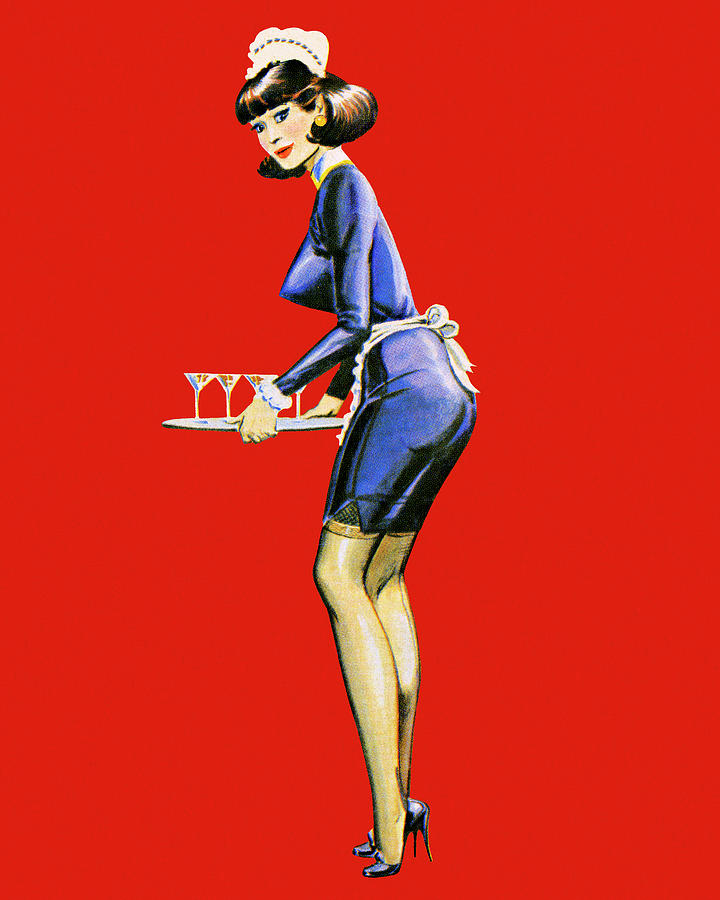 Vintage Drawing - Sexy Cocktail Waitress by CSA Images