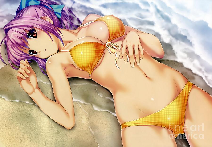 Sexy Hentai Girl In Bikini Lying On Shoreline Ultra HD Drawing by Hi Res