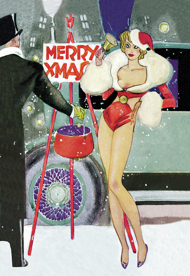 Sexy Santa Girl Rings for Alms Painting by Russell Patterson