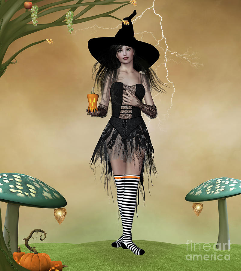 Sexy Young Witch With Magic Mushrooms Digital Art