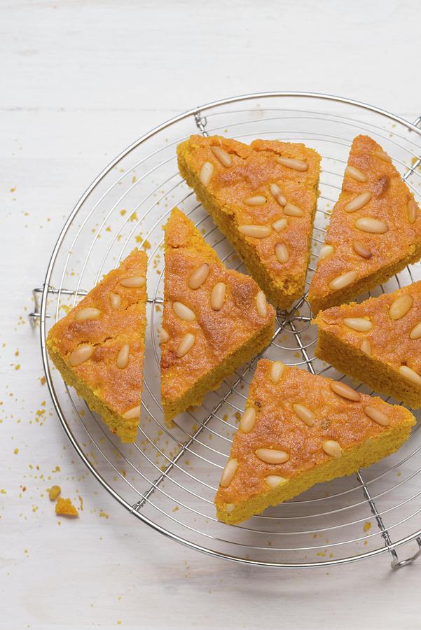 Sfouf semolina Cake Made With Turmeric And Pine Nuts, Lebanon Photograph by Laurange