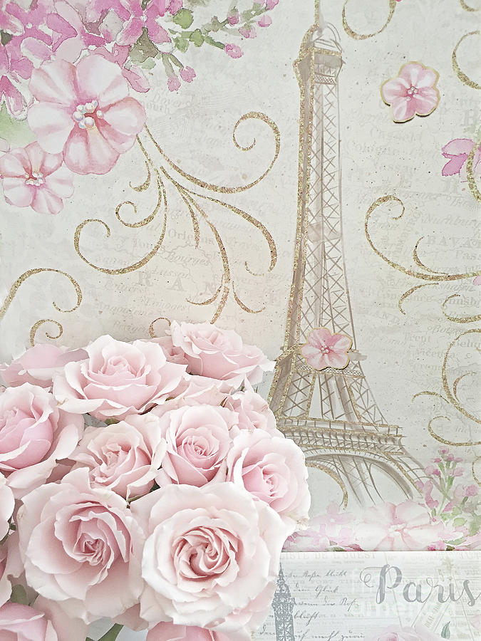 Shabby Chic Pink Roses Eiffel Tower - Parisian Pink Roses Eiffel Tower Decor Digital Art by Kathy Fornal