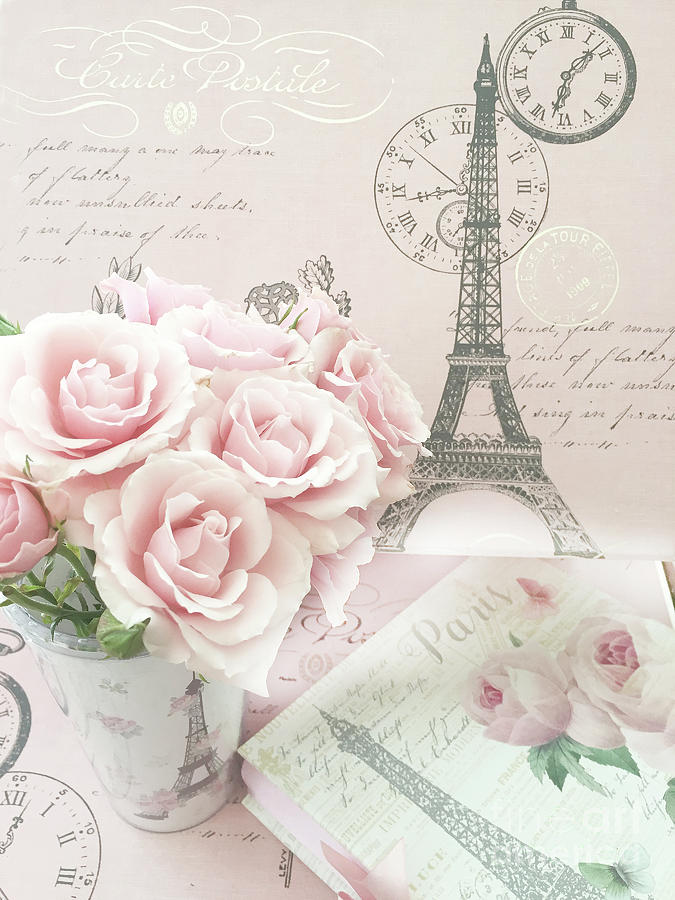 Details about   Better Home Style Pink White Blue Green Floral Paris Eiffel Tower Bonjour Flower 