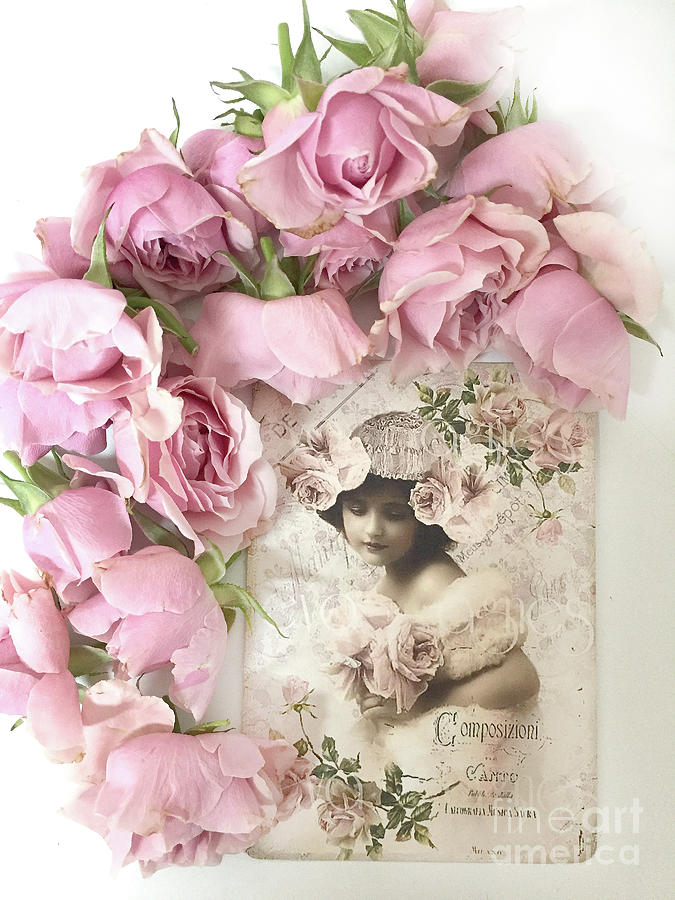 Rose Photograph - Shabby Chic Pink Roses Victorian Vintage French Parisian Girl - Romantic Roses Flowers by Kathy Fornal