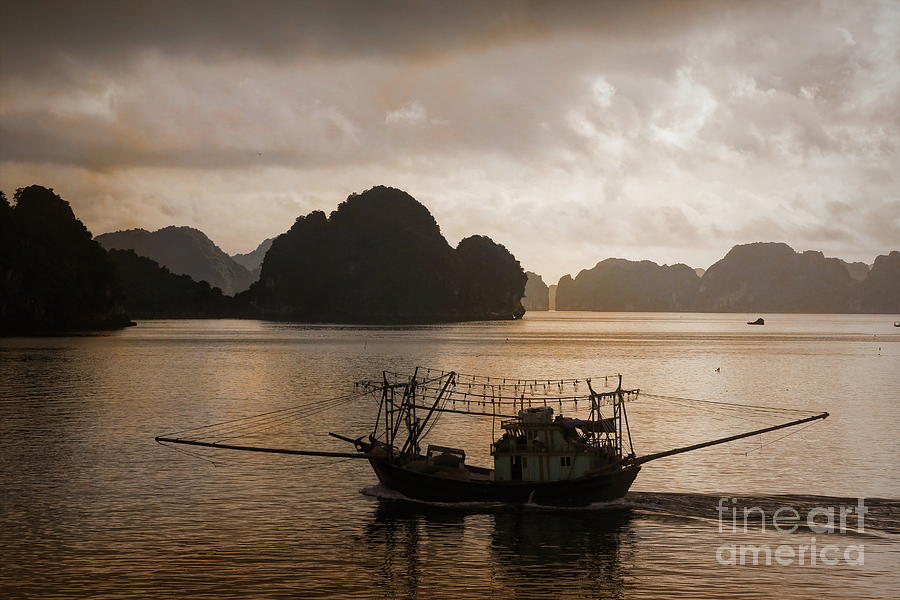 Mountain Photograph - Shadow Fishing Vietnam  by Chuck Kuhn