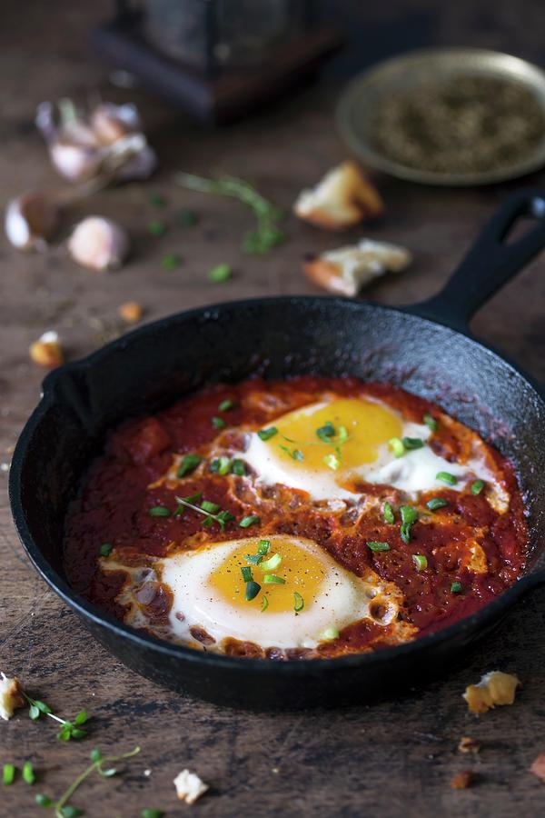 Shakshuka poached Eggs In Tomato And Pepper Sauce, Middle East Photograph by Malgorzata Laniak