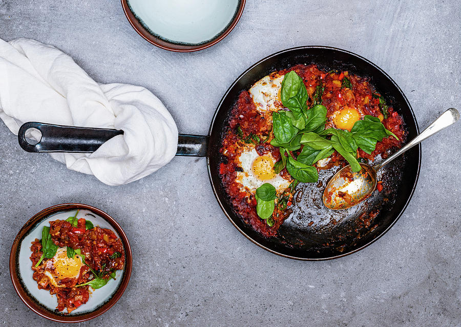 Shakshuka With Baby Spinach Photograph by Hein Van Tonder