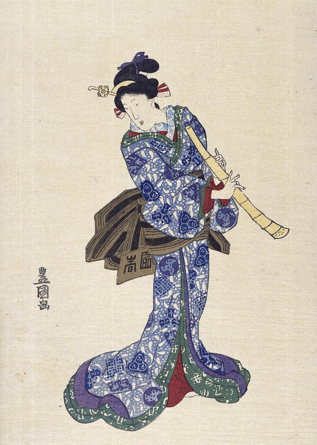 Shakuhachi By Toyokuni Drawing by Artist -  Toyokuni