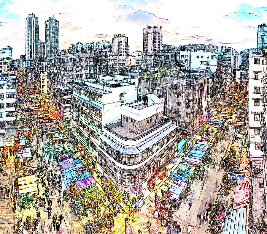 Hong Kong Drawing - Sham Shui Po District, Kowloon,  Hong Kong by Dean Wittle