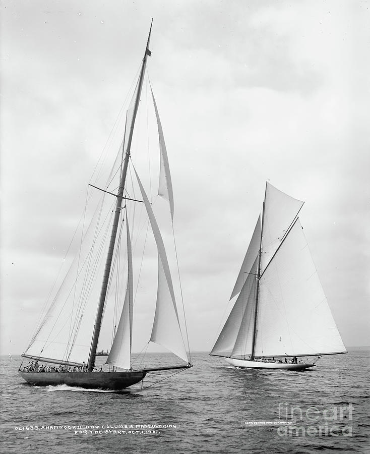 Shamrock II And Columbia At The Start Of The Americas Cup, 1901 (b/w Photo) Photograph by Detroit Publishing Co