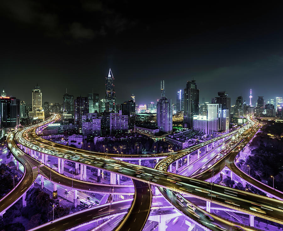 Shanghai Busy Road Intersection At Night Photograph by Martin Puddy