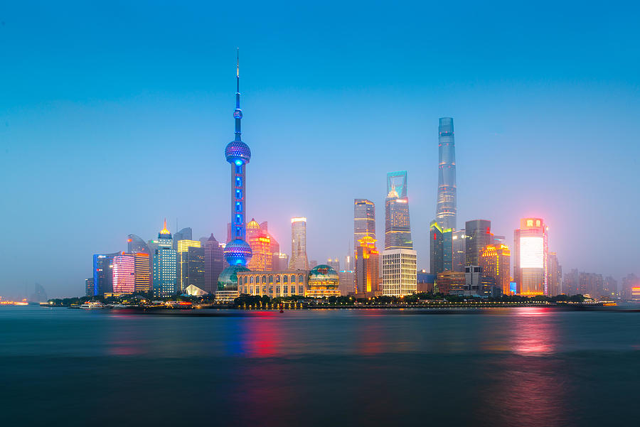 Shanghai, China City Skyline At Night Photograph by Prasit Rodphan ...