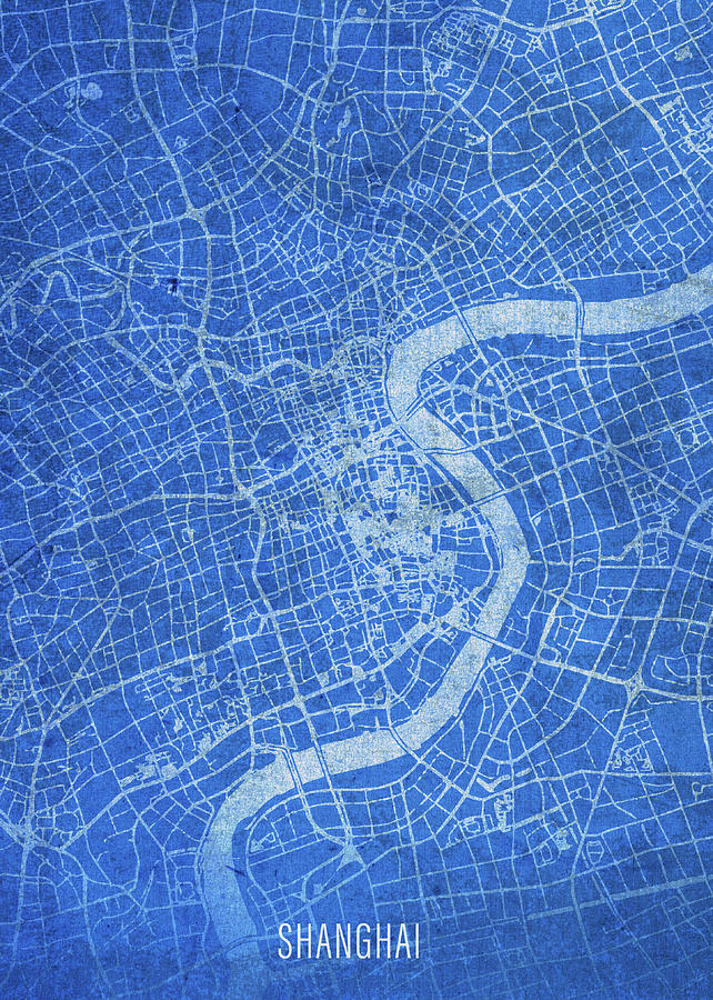 City Mixed Media - Shanghai China City Street Map Blueprints by Design Turnpike