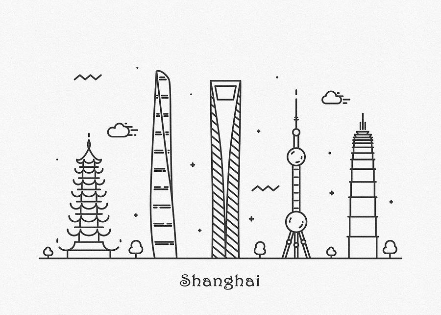 Shanghai Cityscape Travel Poster Drawing by Inspirowl Design