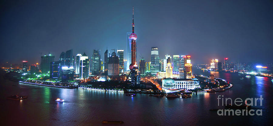 Shanghai panorama, skyline view at night Photograph by Delphimages Photo Creations