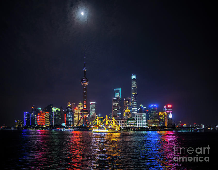 Shanghai Skyline At Night Photograph by Xia Yuan