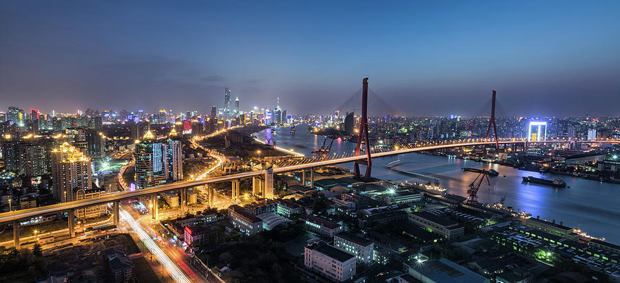 Shanghai Skyline Over Yangpu Bridge Photograph by Hugociss