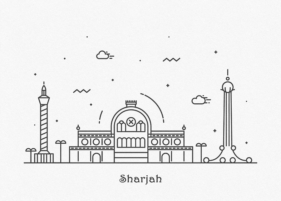 Sharjah Cityscape Travel Poster Drawing by Inspirowl Design