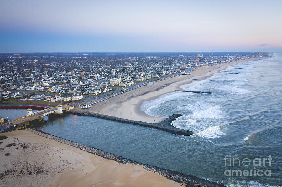 Sunset Photograph - Shark River Inlet from above  by Michael Ver Sprill