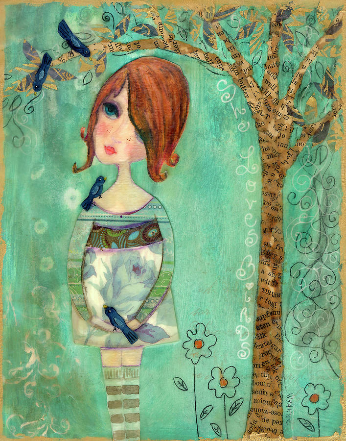 Animal Painting - She Loves Birds by Wyanne