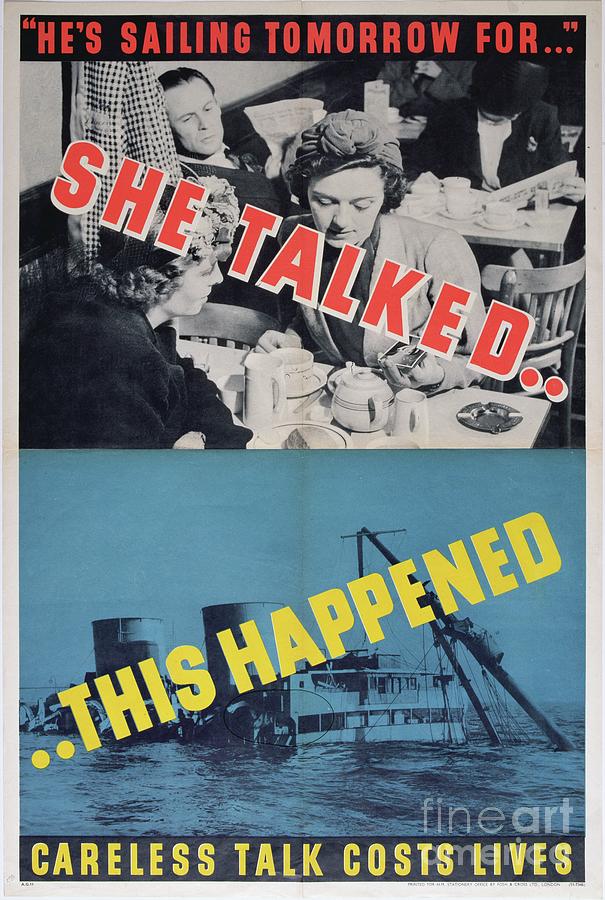 she Talked....this Happened, Wwii Poster Drawing by English School