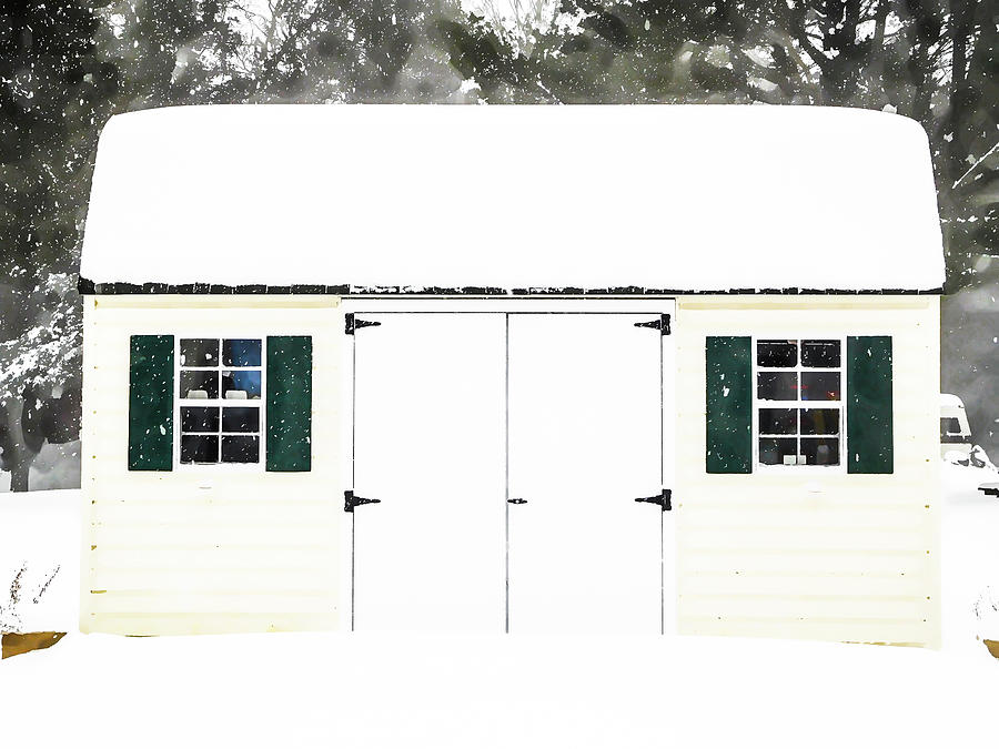 Shed covered by heavy snow 1 Painting by Jeelan Clark