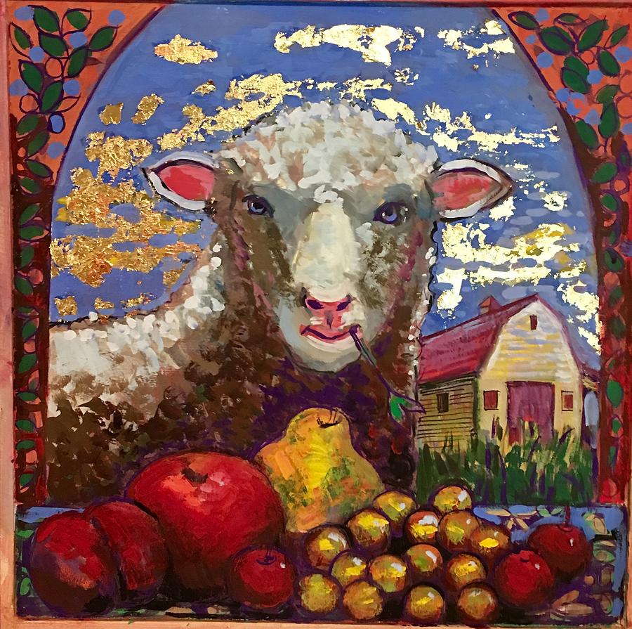 Sheep And Farm Painting by Marilene Sawaf