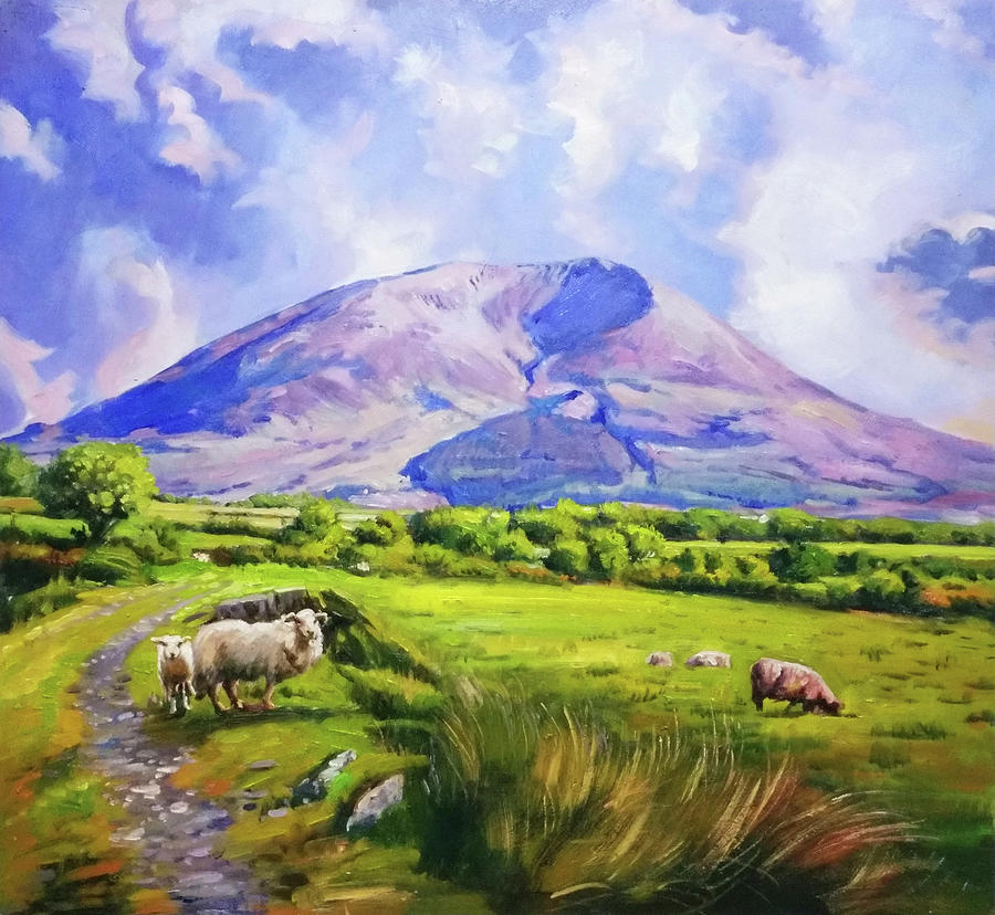 Sheep Grazing Near Nephin Mountain Painting by Conor McGuire