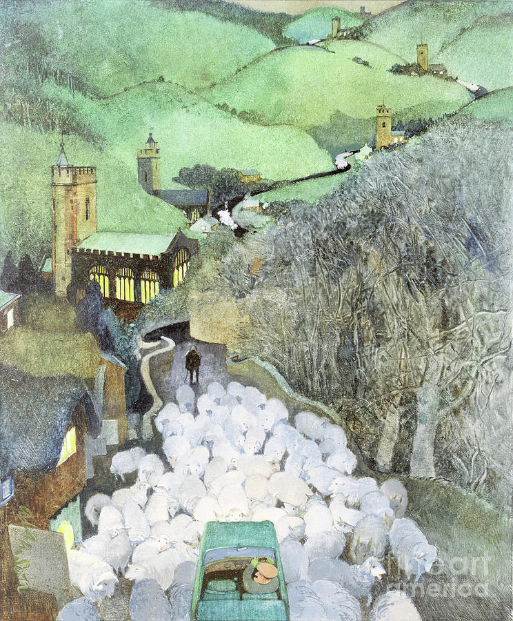 Sheep On The Road Painting by George Adamson