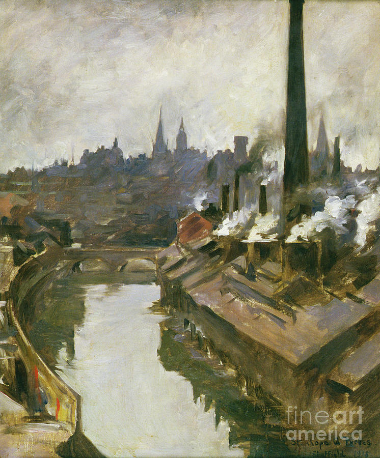 Sheffield: River And Smoking Chimneys, 1915 Painting by Stanhope Alexander Forbes