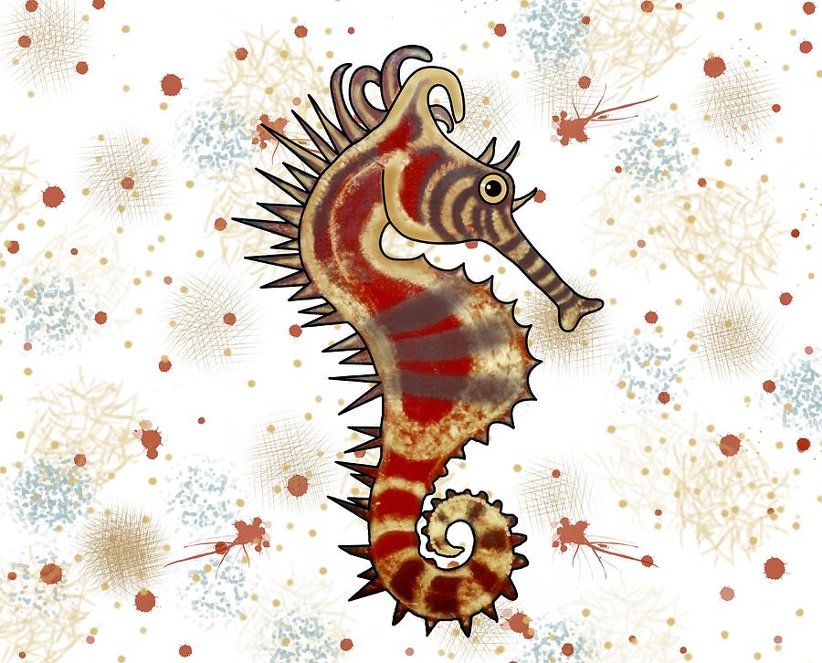 Seahorse SHeHorse Proud on White Mixed Media by Joan Stratton