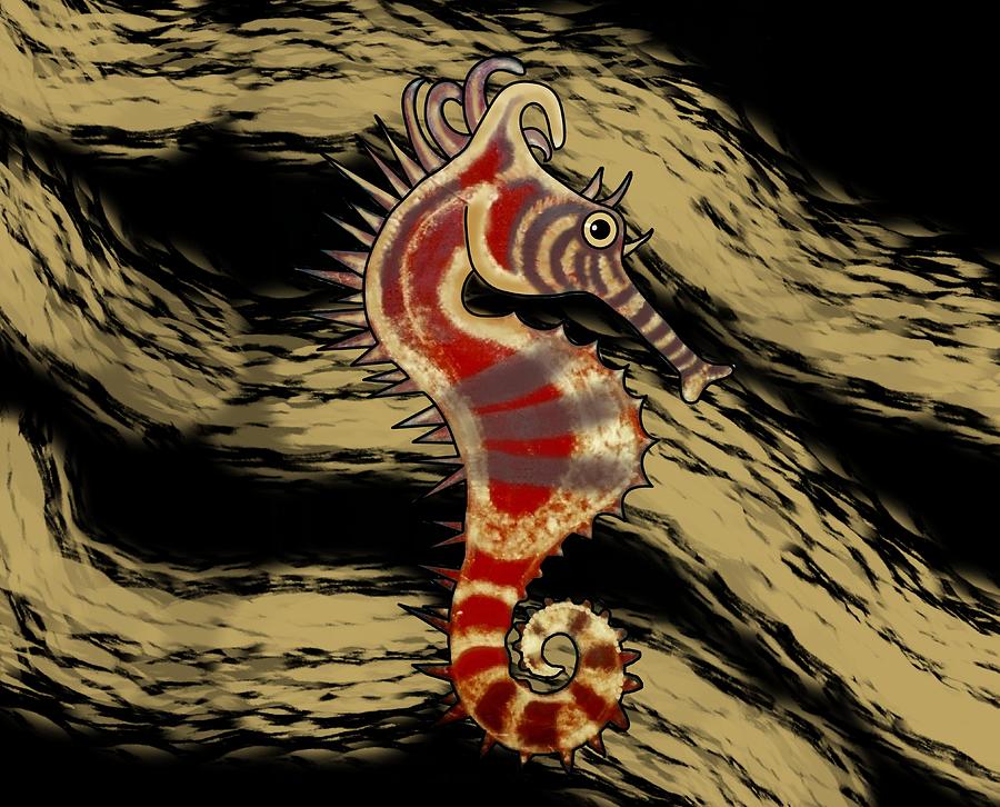 Seahorse Female SheHorse Black And Gold Mixed Media by Joan Stratton