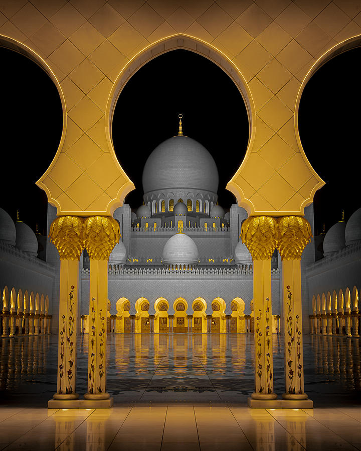 Architecture Photograph - Sheikh Zayed Grand Mosque Gold And Black by Mohammad Sulaiman