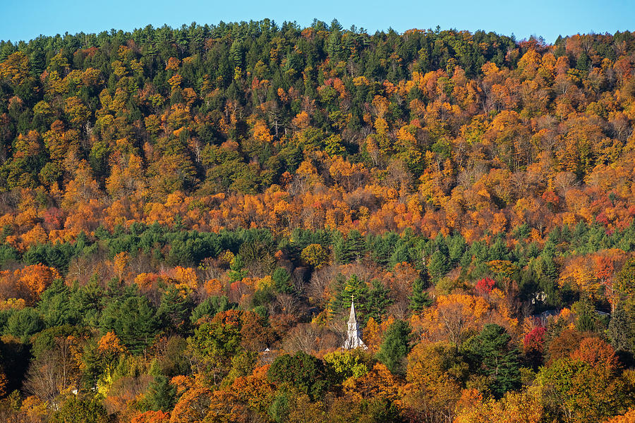 Shelburne Falls MA Fall Foliage Steeple Photograph by Toby McGuire