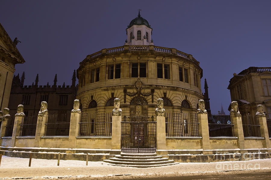 Sheldonian theatre Oxford in the Winter Snow Photograph by Tim Gainey