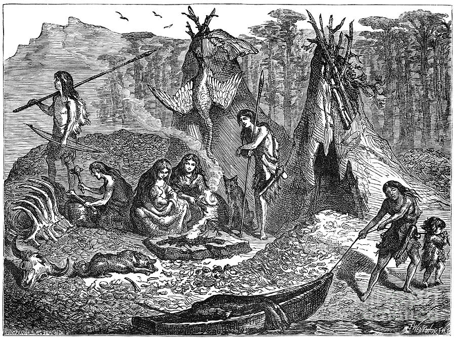 Shell Mound People, 4000-2000 Bc C1880 Drawing by Print Collector