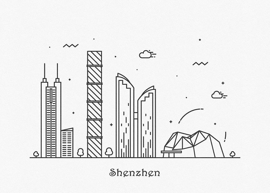 Shenzhen Cityscape Travel Poster Drawing by Inspirowl Design