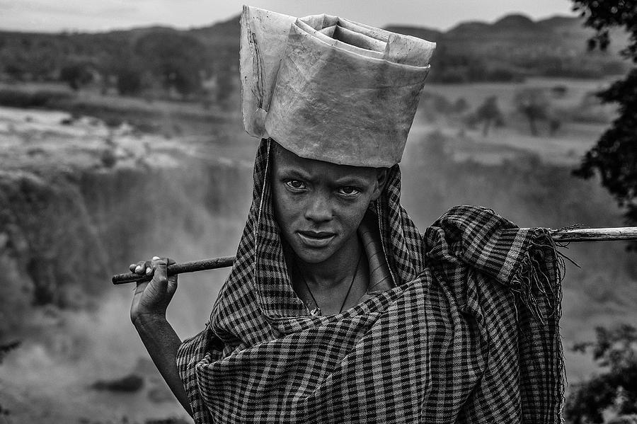 Waterfall Photograph - Shepherd Boy (ethiopia) by Joxe Inazio Kuesta Garmendia
