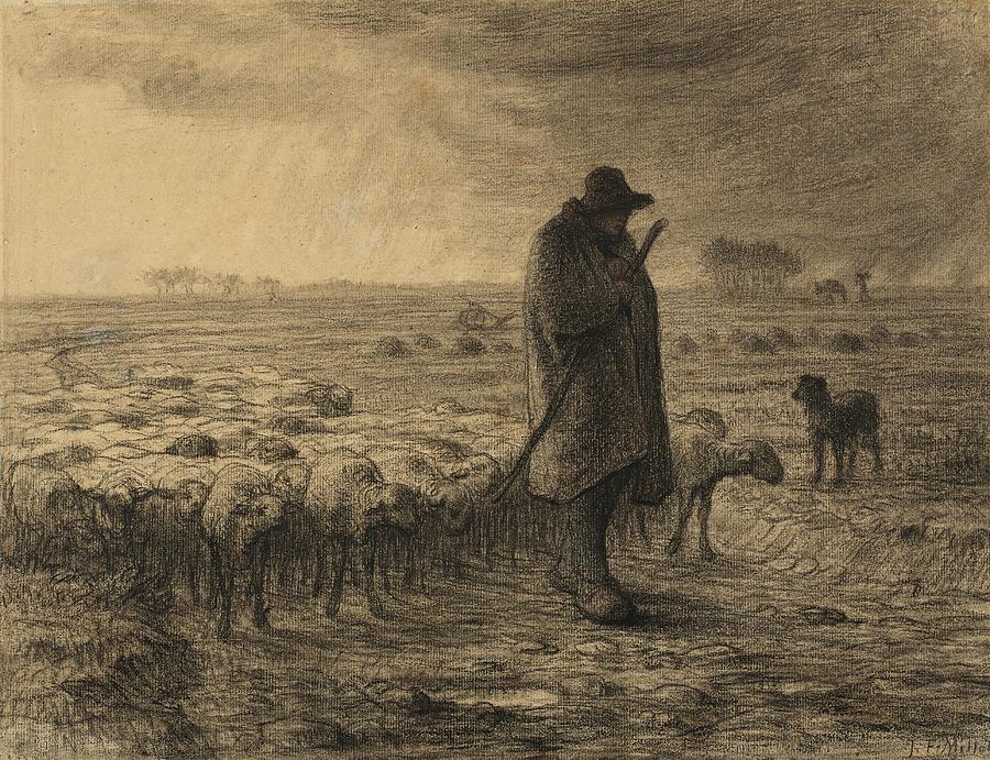 Sheep Painting - Shepherd Returning With His Flock by Jean-francois Millet