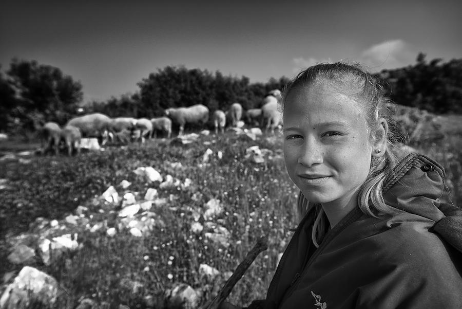 Sheep Photograph - Shepherdess by Veli Aydogdu