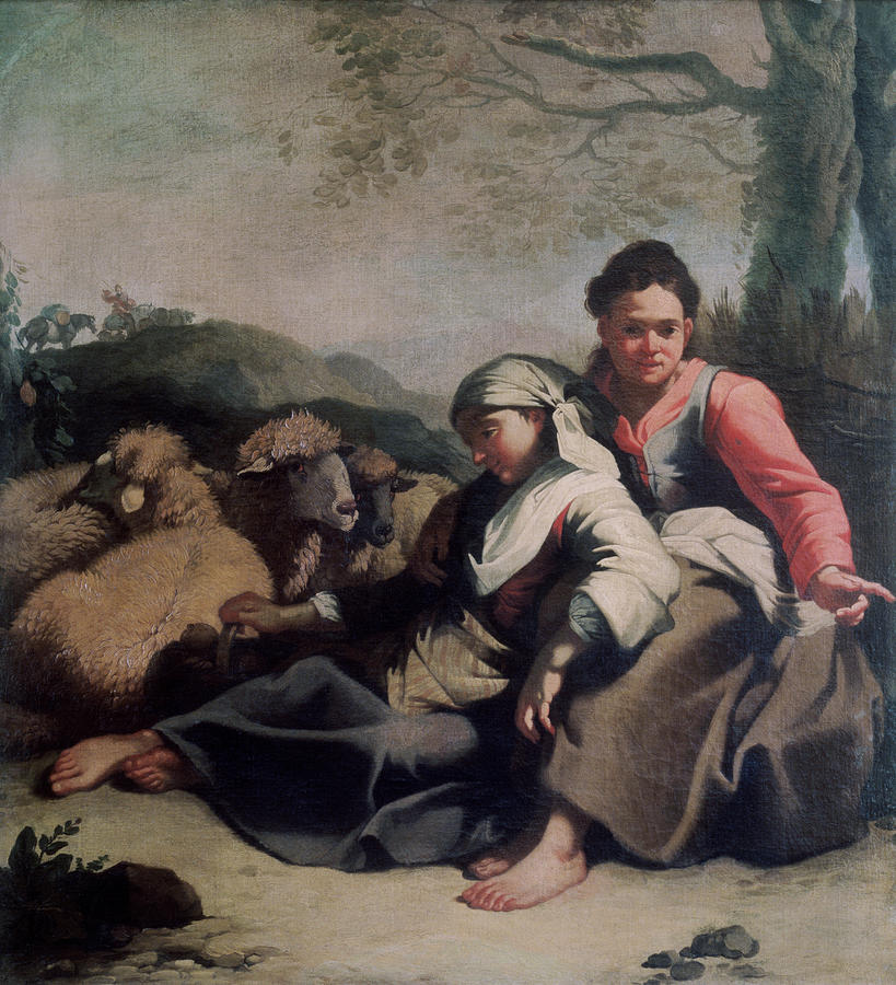 Shepherdesses With Sheep Painting by Francesco Londonio