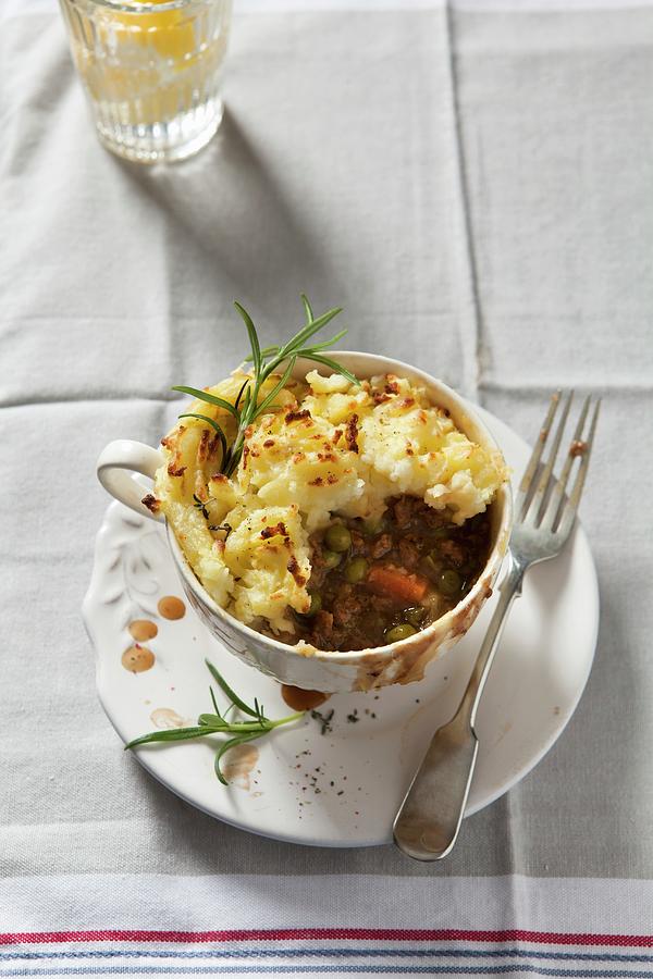 Shepherds Pie With Mashed Potatoes england Served In A Vintage Cup Photograph by Stacy Grant