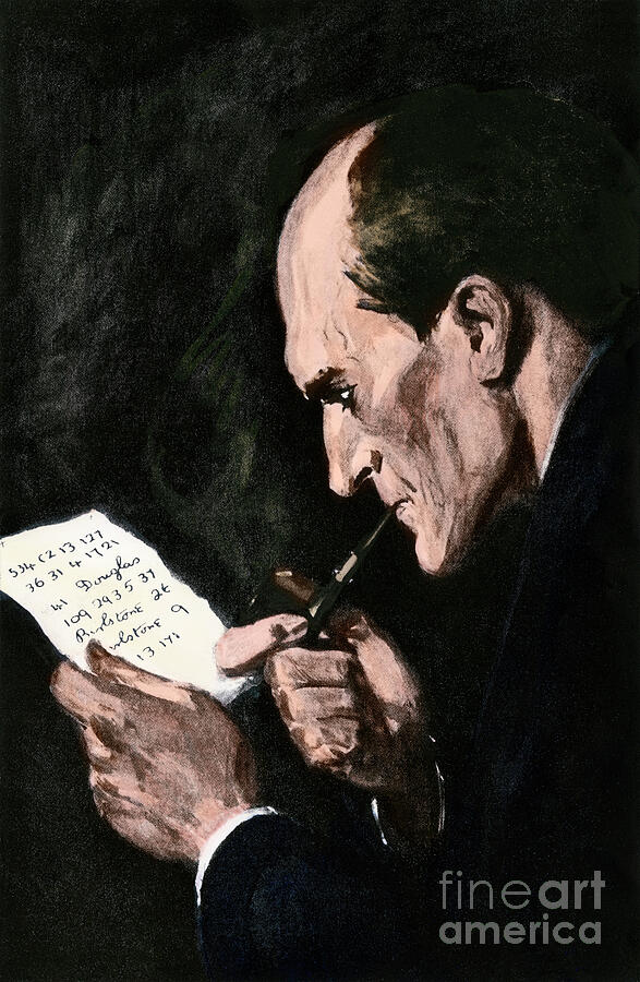 Vintage Drawing - Sherlock Holmes Solving A Cipher, From An Arthur Conan Doyle Story Hand-colored Halftone Reproduction Of A 19th-century Illustration by American School