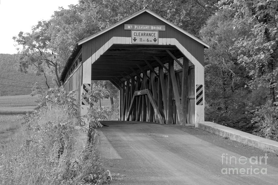 Sherman Creek Mt. Pleasant Covered Bridge Black And White Photograph by Adam Jewell