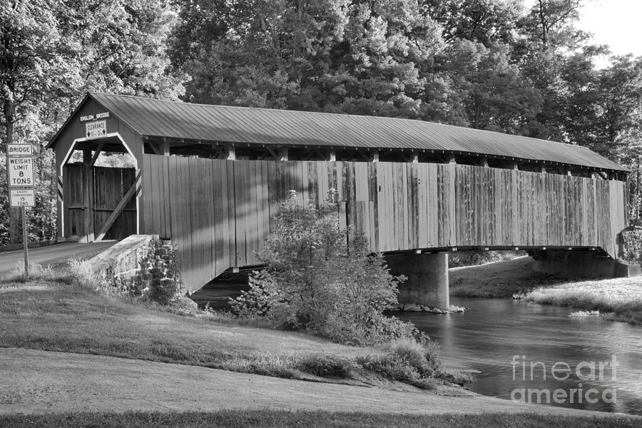 Sherman Creek Under The Enslow Covered Bridge Black And White Photograph by Adam Jewell