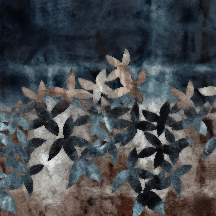 Shibori Leaves Indigo Print Digital Art