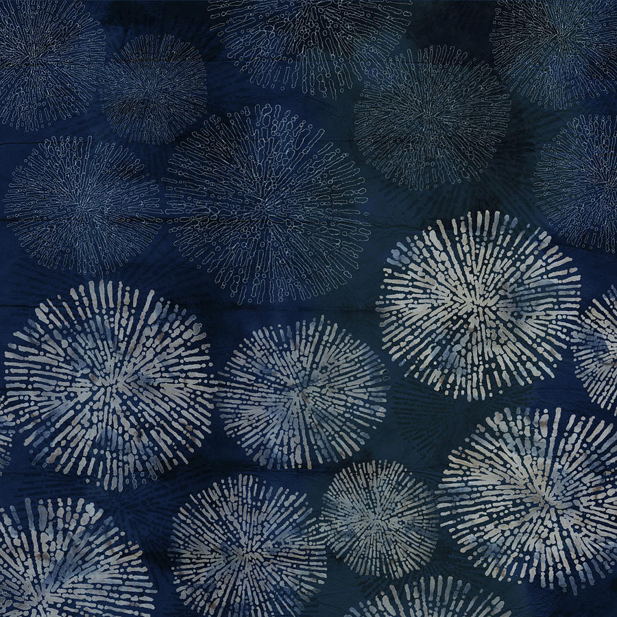 Shibori Sea Urchin Burst Pattern Dark Denim Digital Art