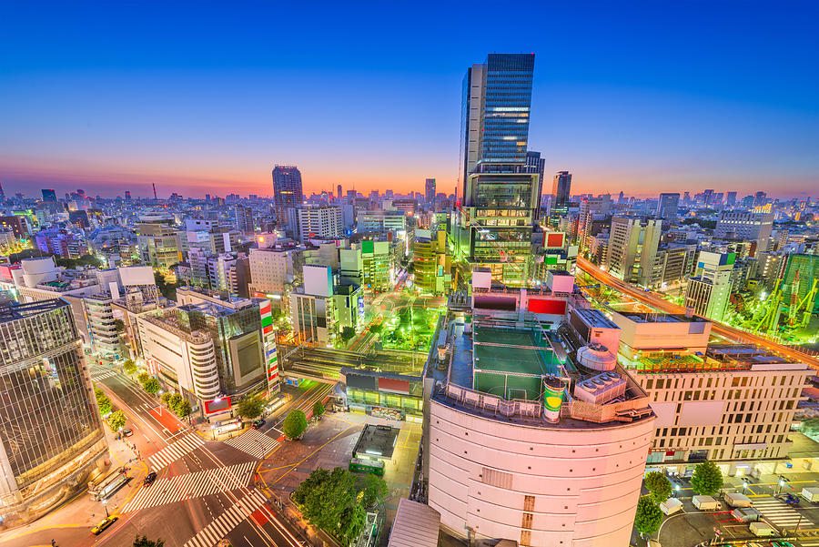 Architecture Photograph - Shibuya, Tokyo, Japan City Skyline by Sean Pavone