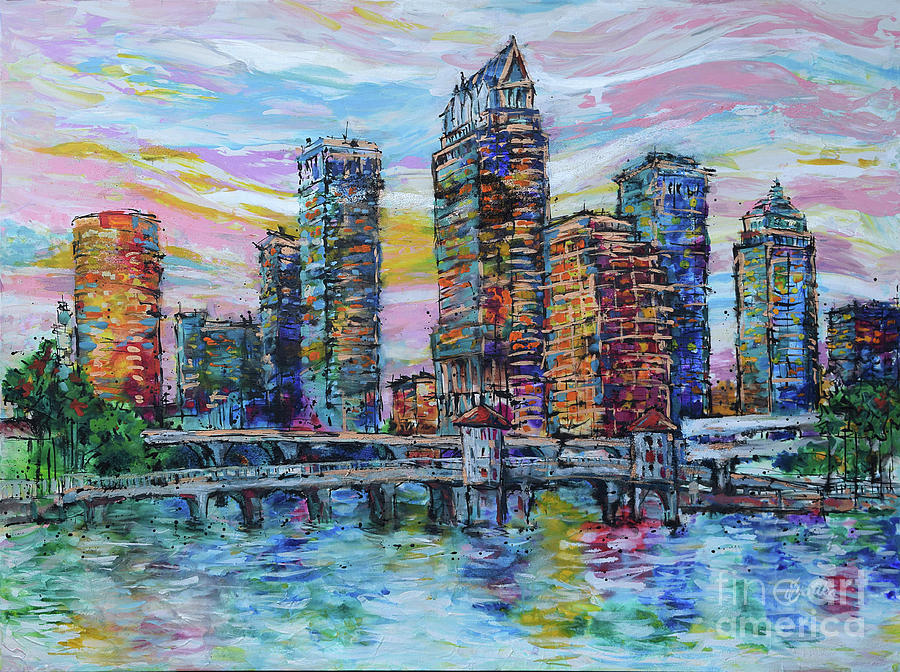 Shimmering Tampa Skyline Painting by Jyotika Shroff